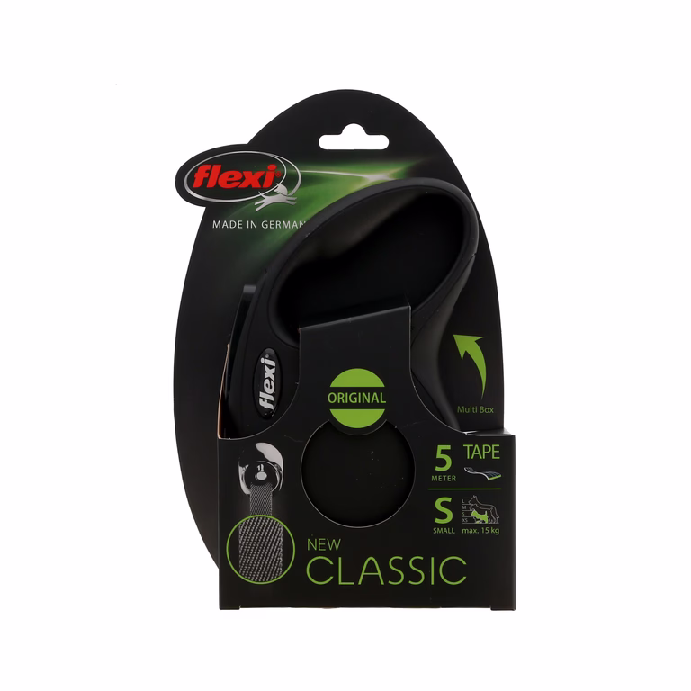 FLEXI KOPPEL NEW CLASSIC S 5M BAND SVART MAX 15KG