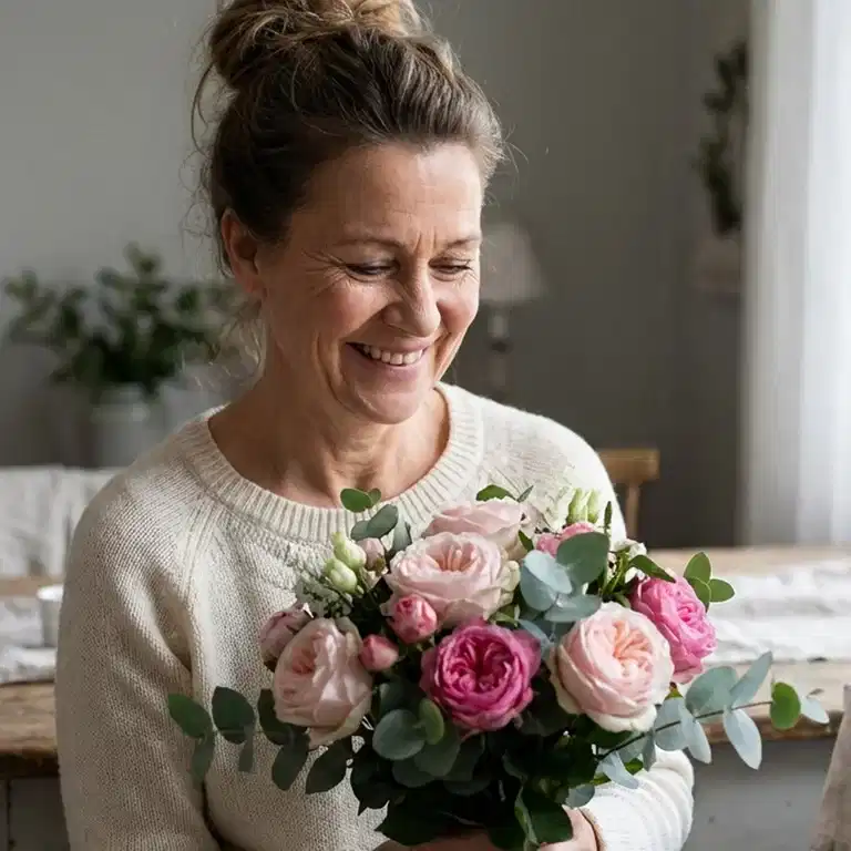 Fira mamma med blommor på mors dag 