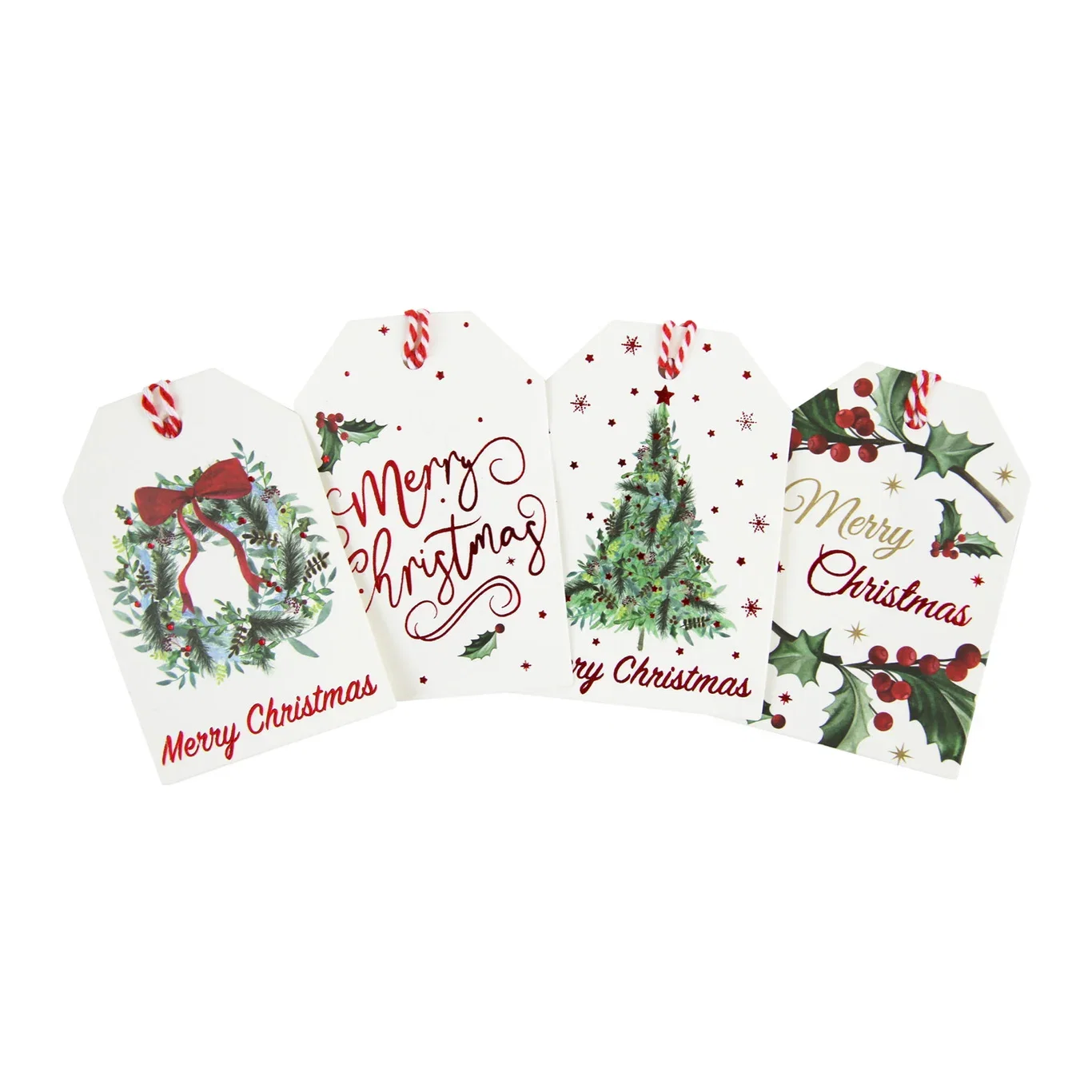 Julklappsetiketter hängande