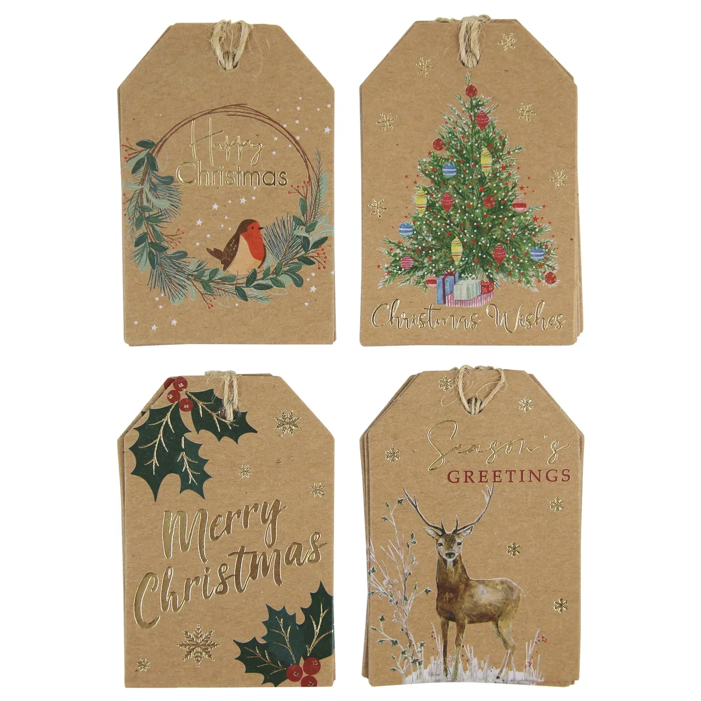 Julklappsetiketter hängande