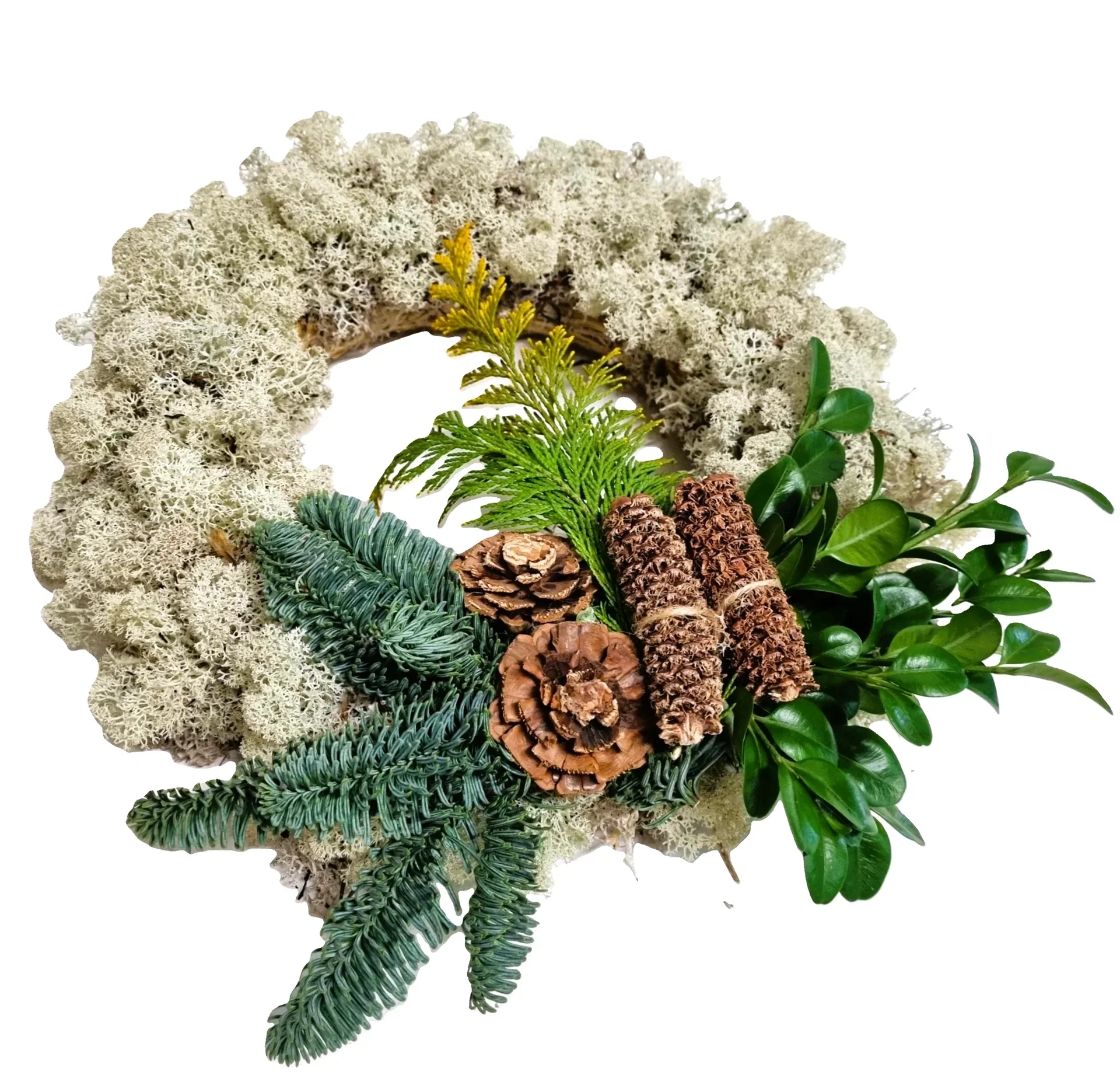 Wreath Reindeer moss w. deco 30 cm