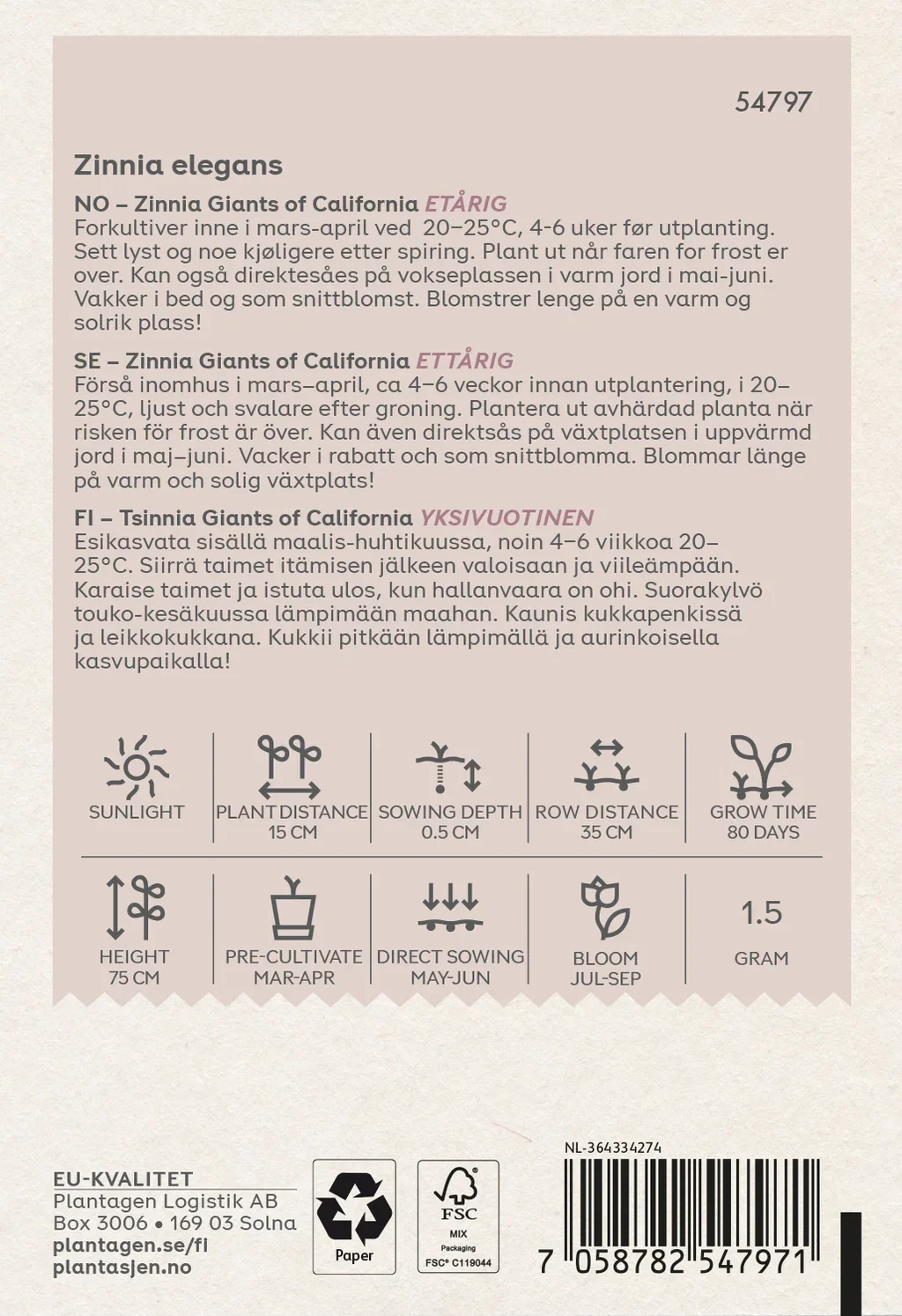 Zinnia Elegans Giants Of California Mixed