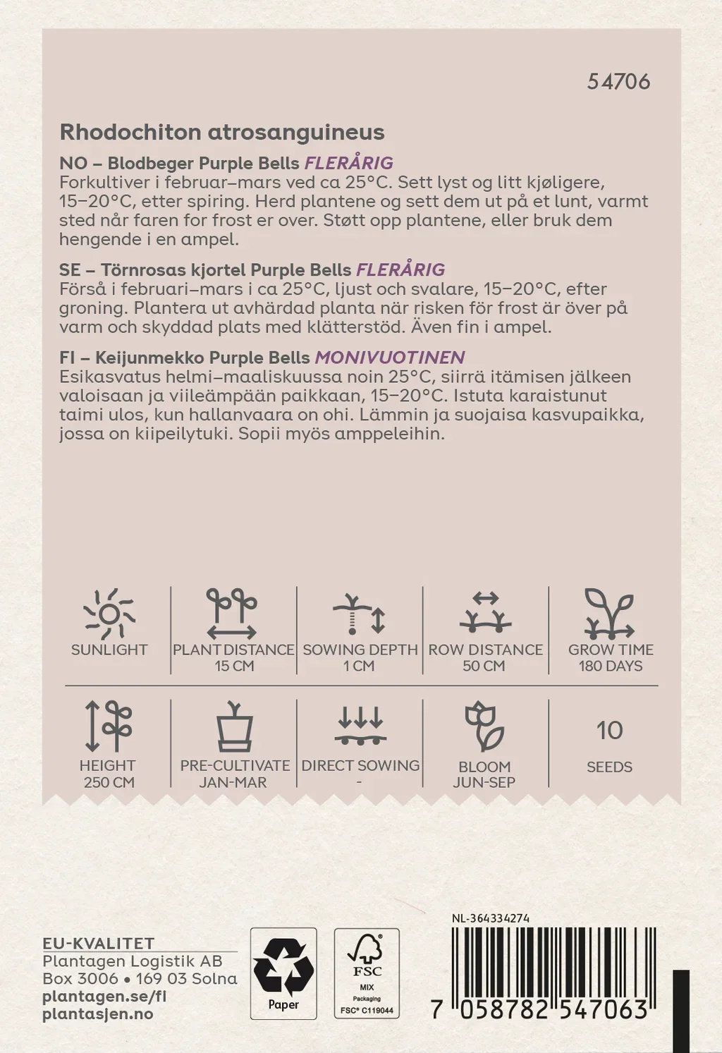 Climbing Flowers, Rhodochiton, Purple Bells