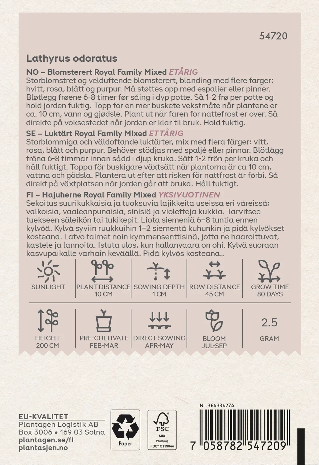 Lathyrus odoratus Royal Family mixed - 2.5 g