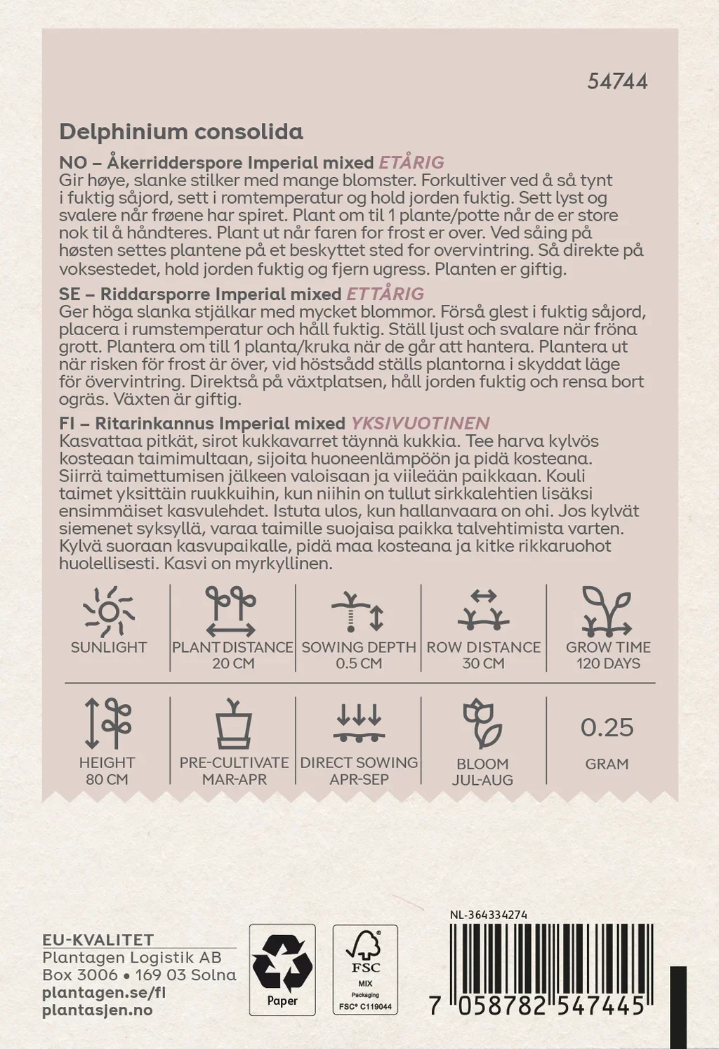 Larkspur Giant Imperial mixed - 0.25 g Organic