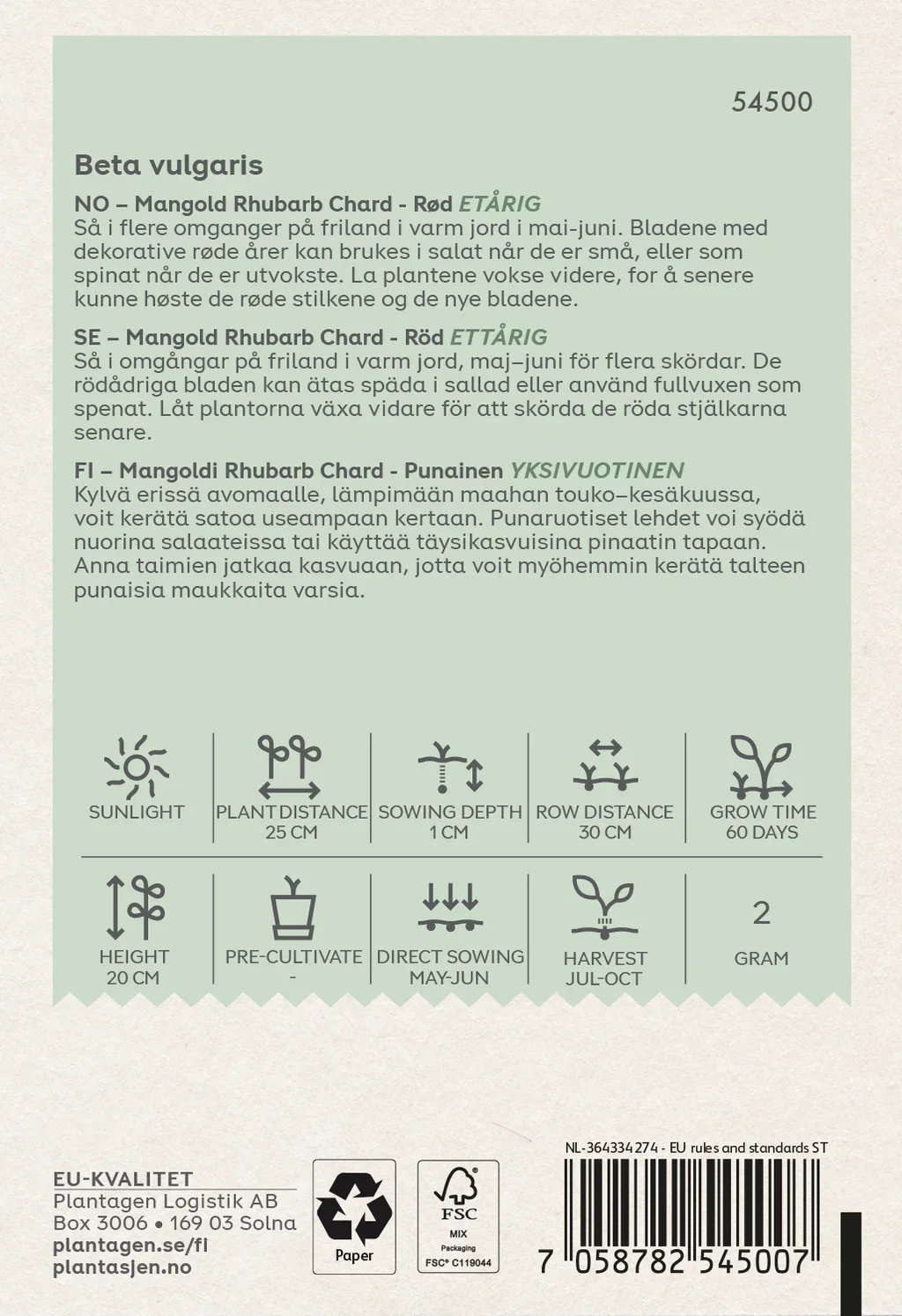 Snijbiet Rhubard Chard  (BIO) (Skal 0142) - Organic