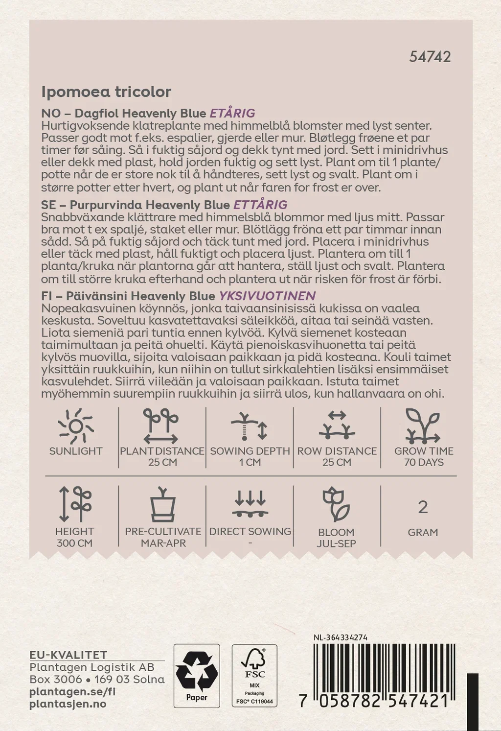 Ipomoea tricolor-Morning Glory Heavenly Blue-2g