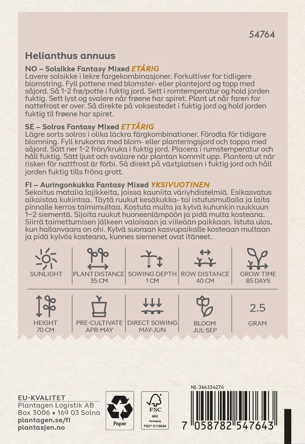 Helianthus annuus dwarf Fantasy mix - 2.5 g