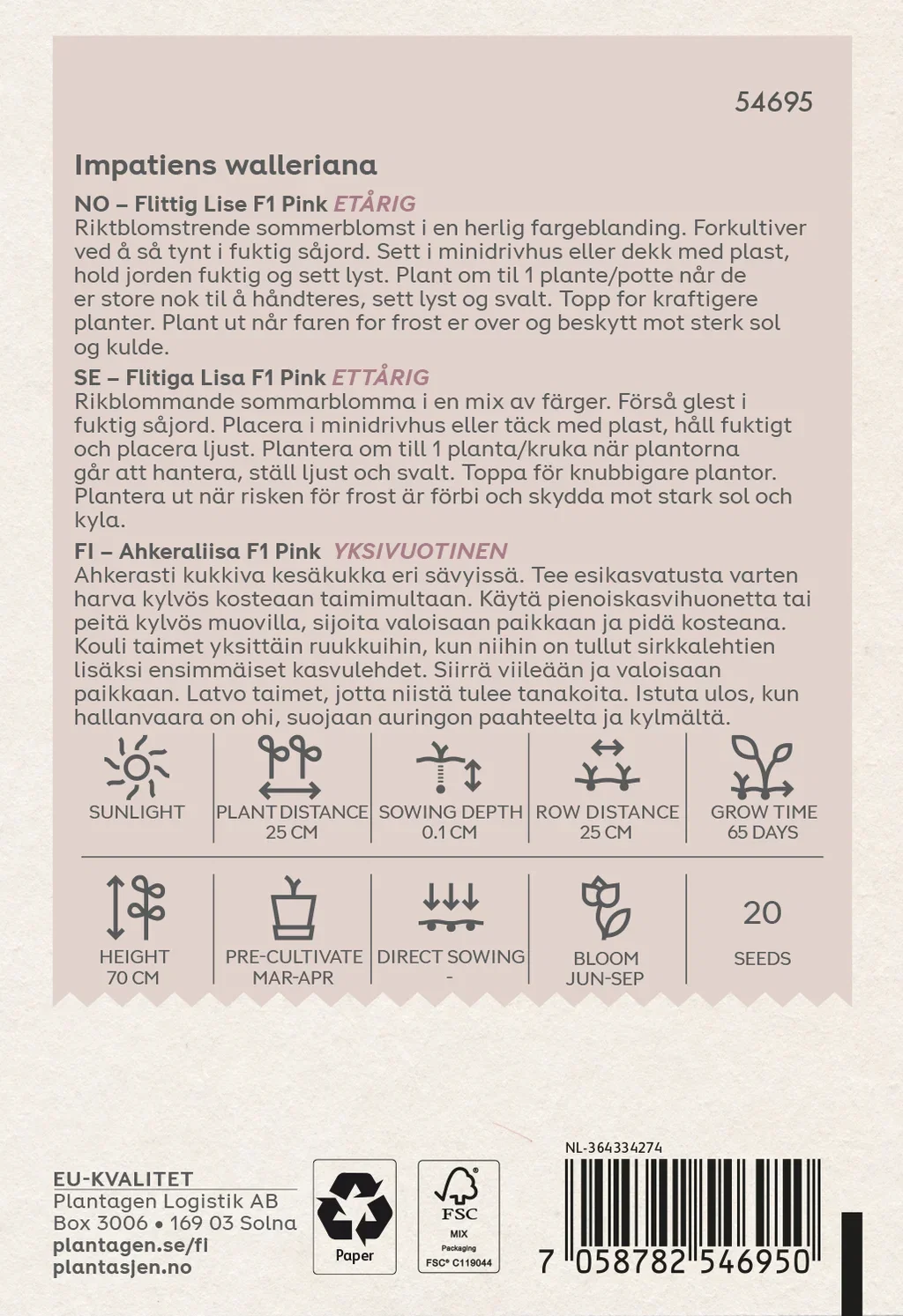 Impatiens Walleriana F1 Pink - 20 sds