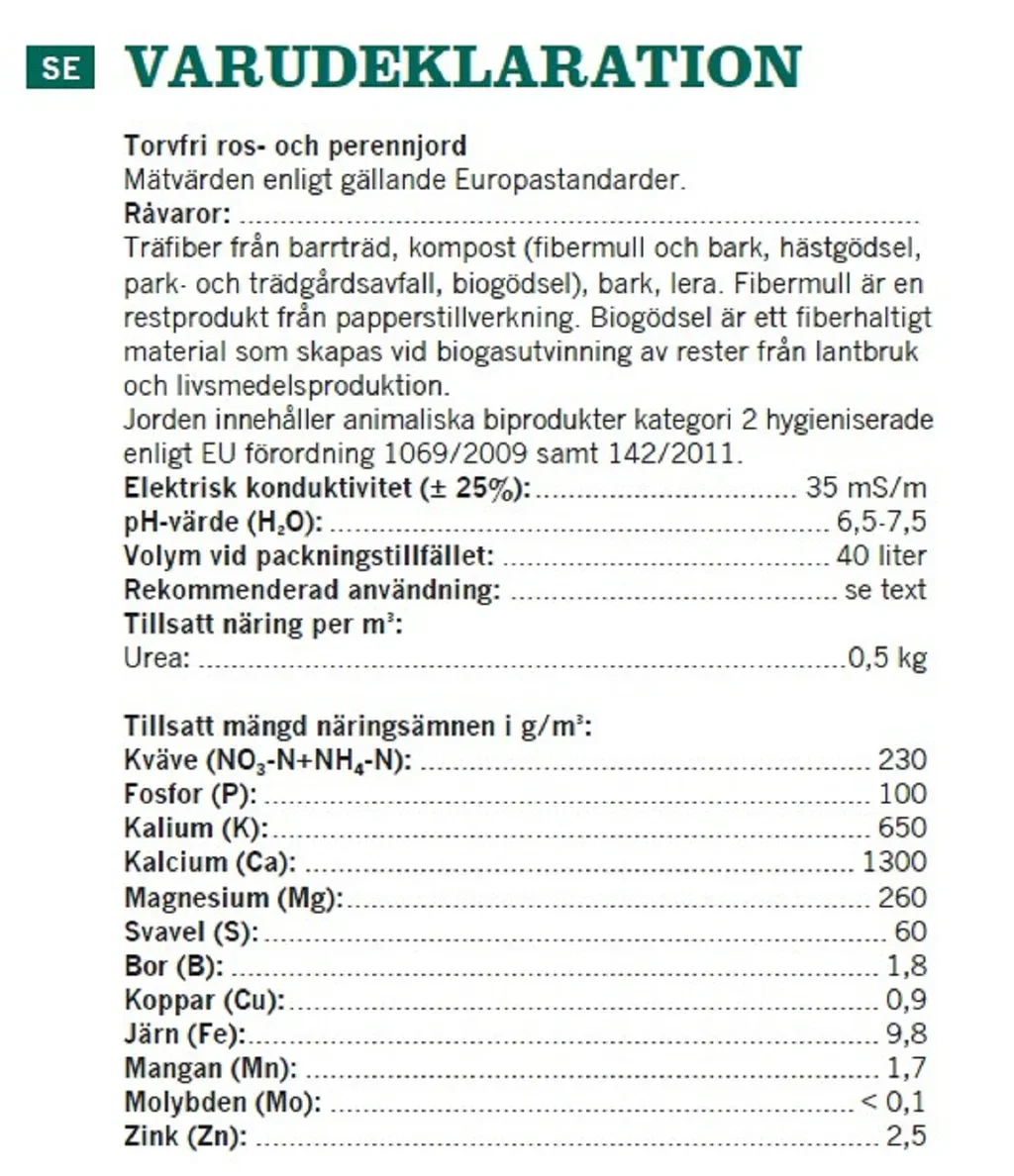 Torvfri ros- och perennjord