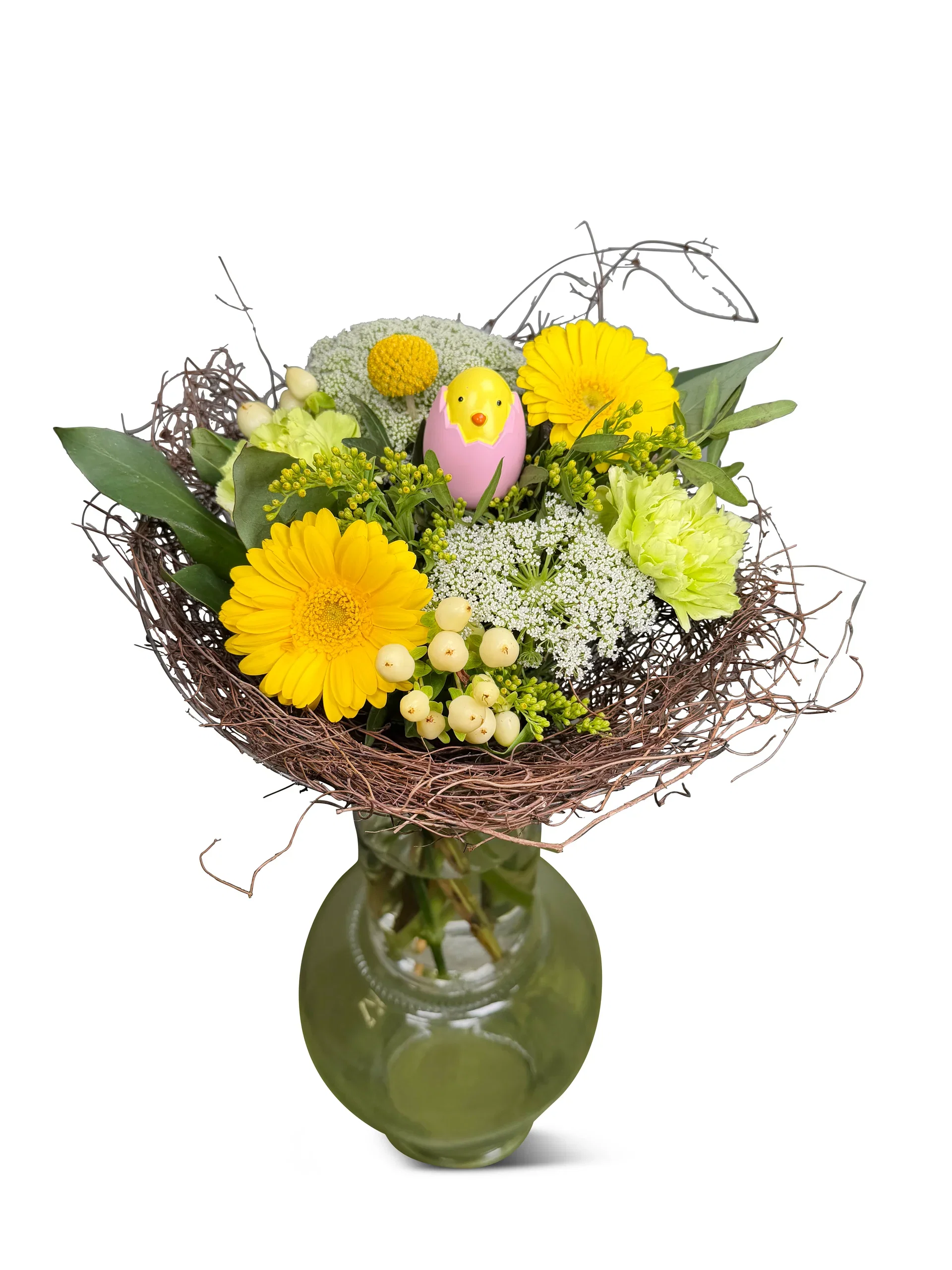 Påskbukett i korgnäste