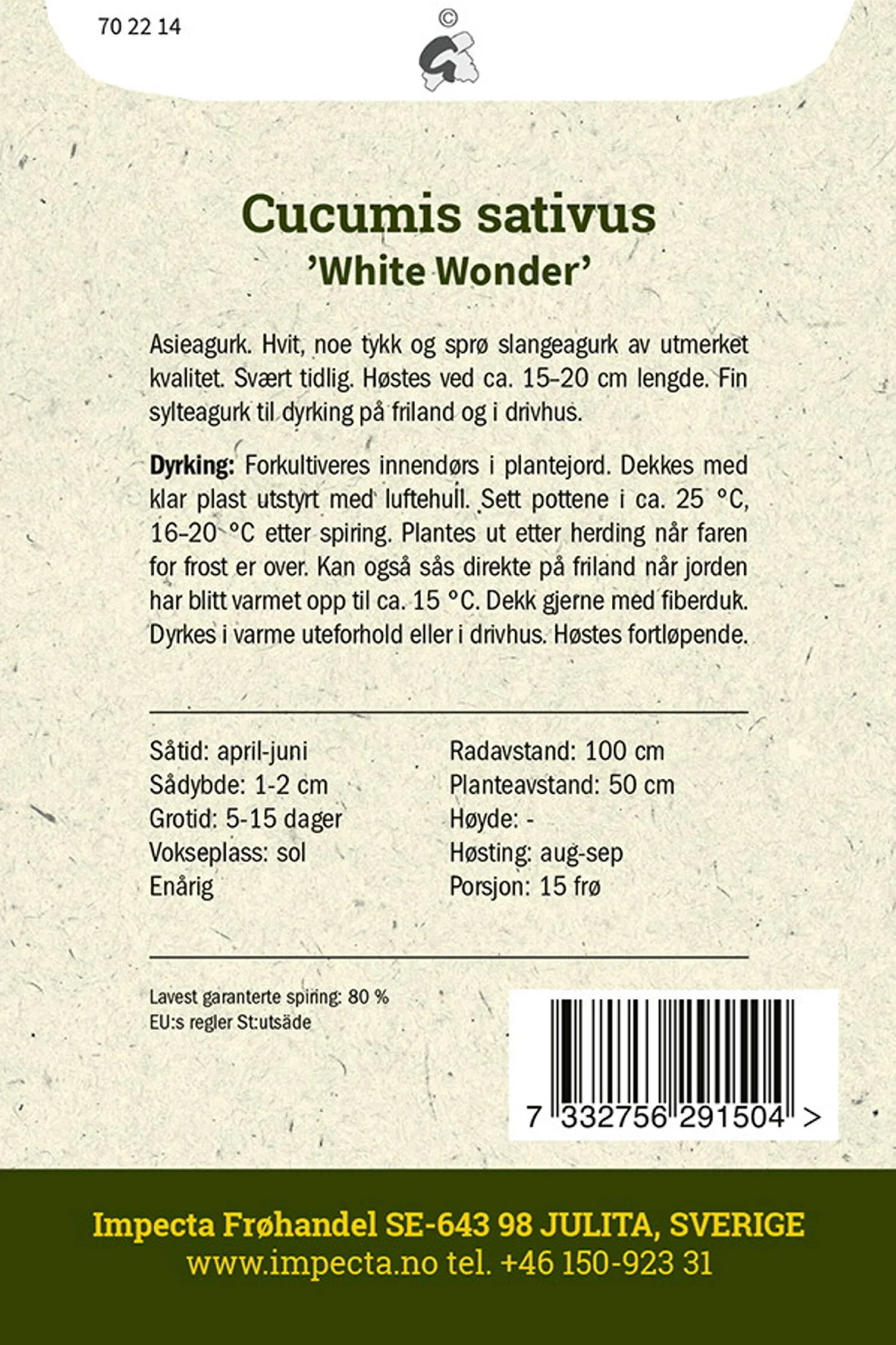 Vit slanggurka 'White Wonder'