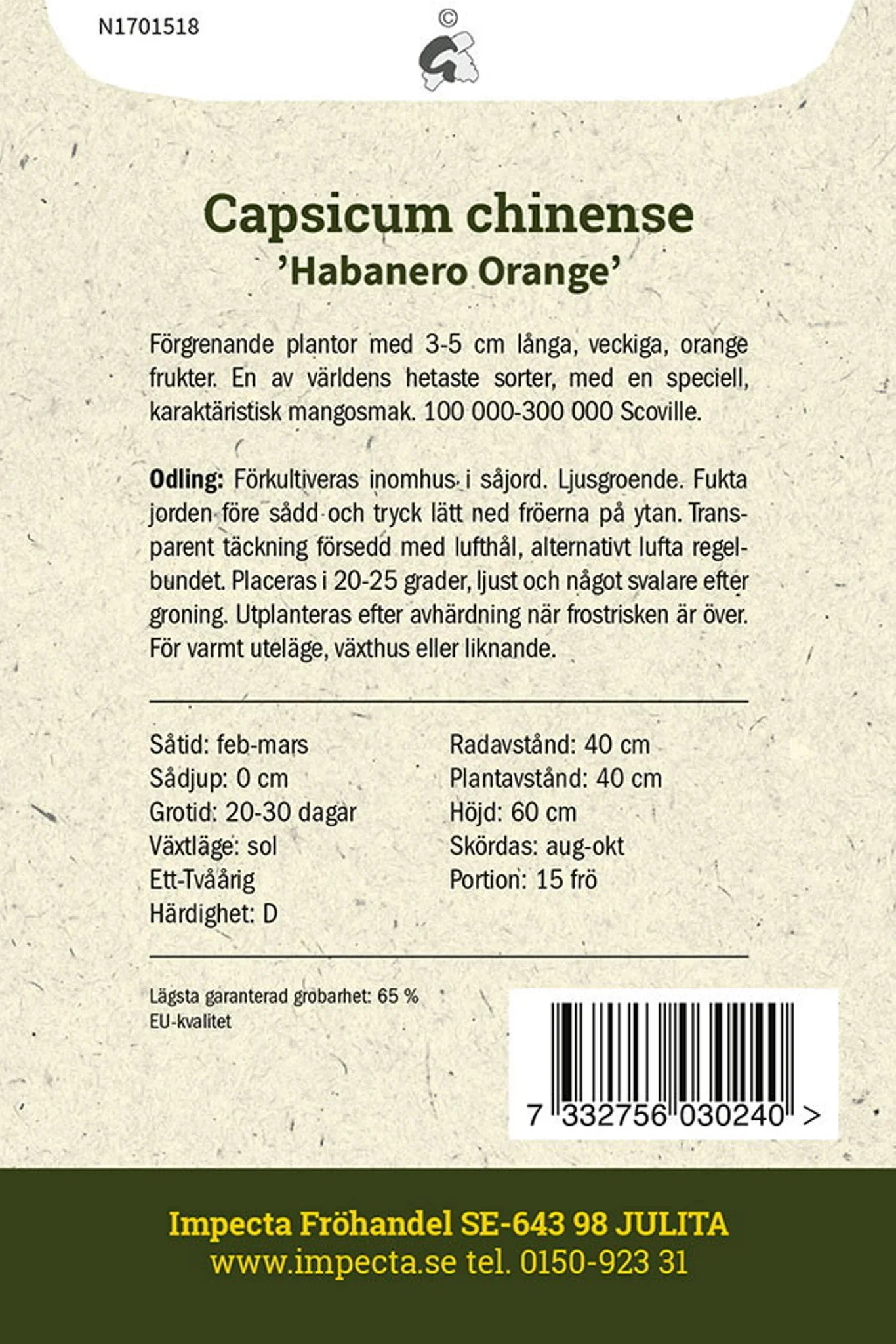Havannapeppar 'Habanero Orange'
