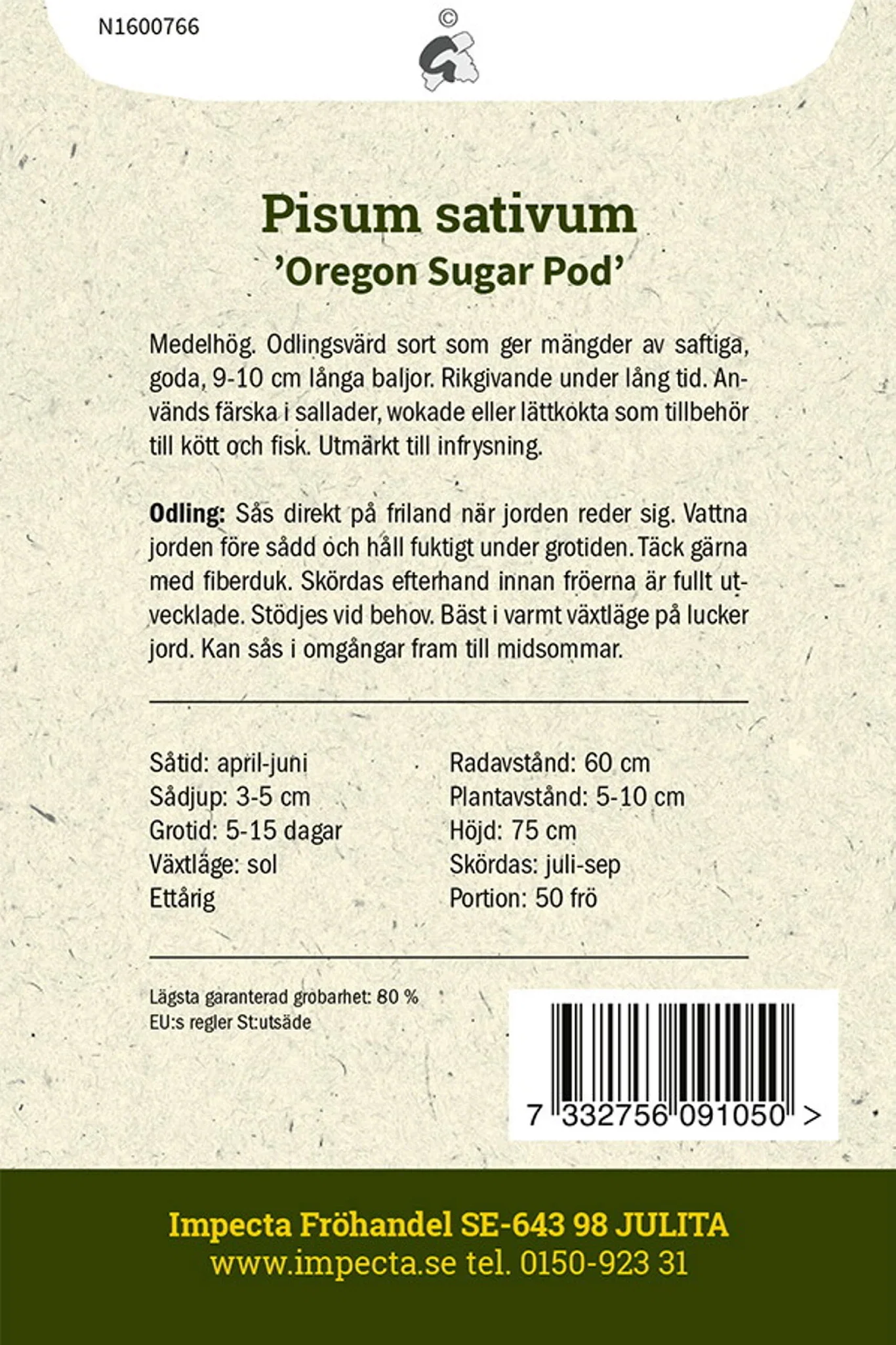 Pisum sativum 'Oregon Sugar Pod'