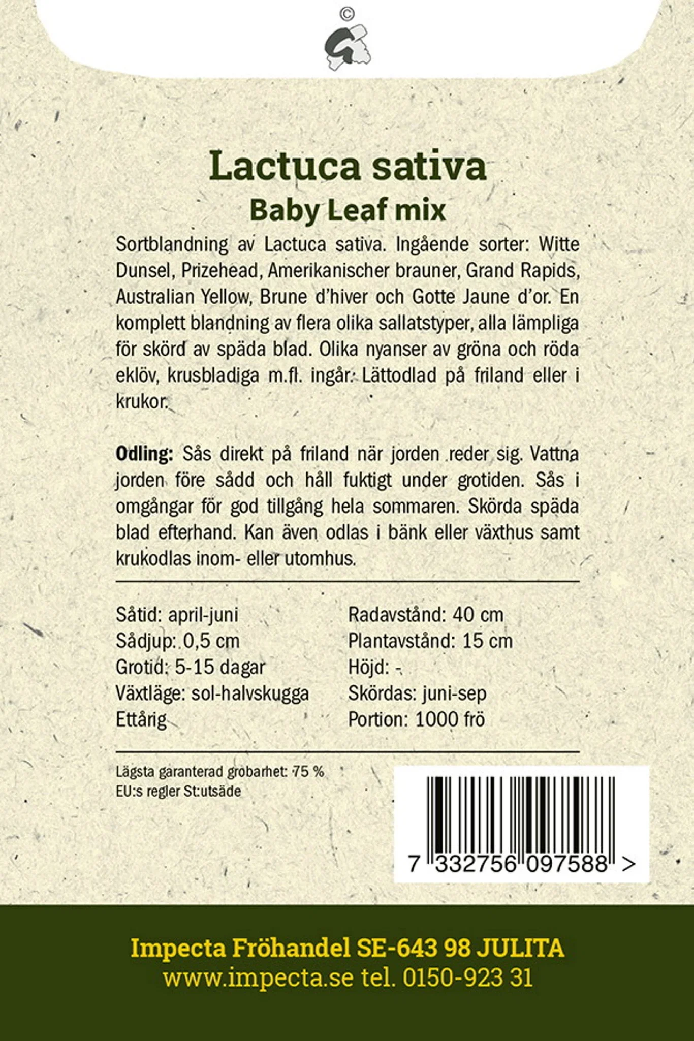Lactuca sativa Baby Leaf mix