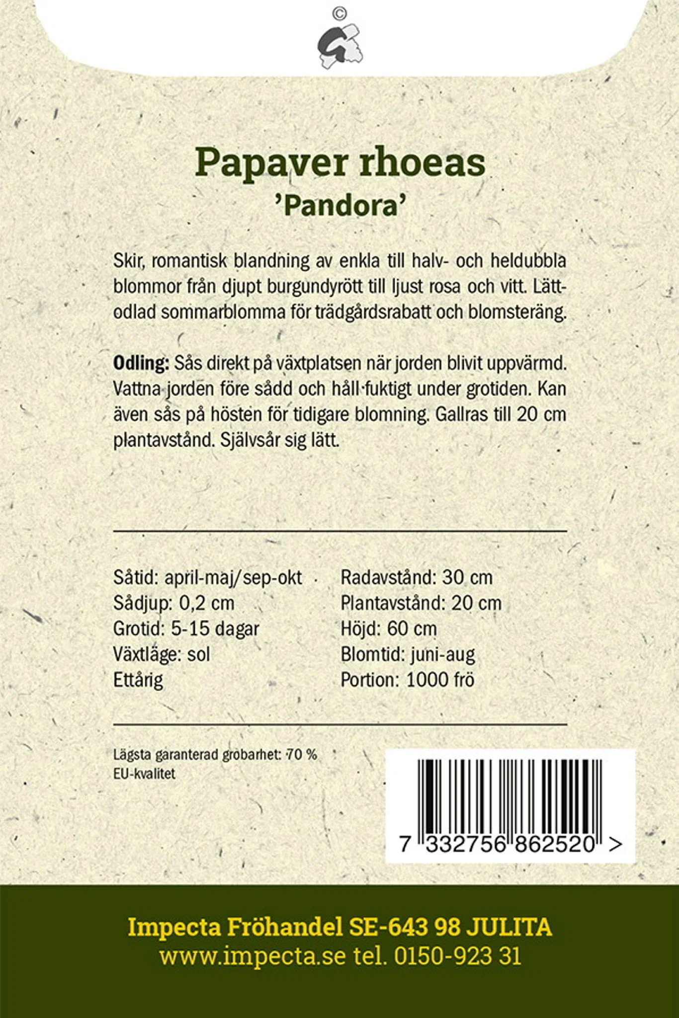 Kornvallmo 'Pandora'