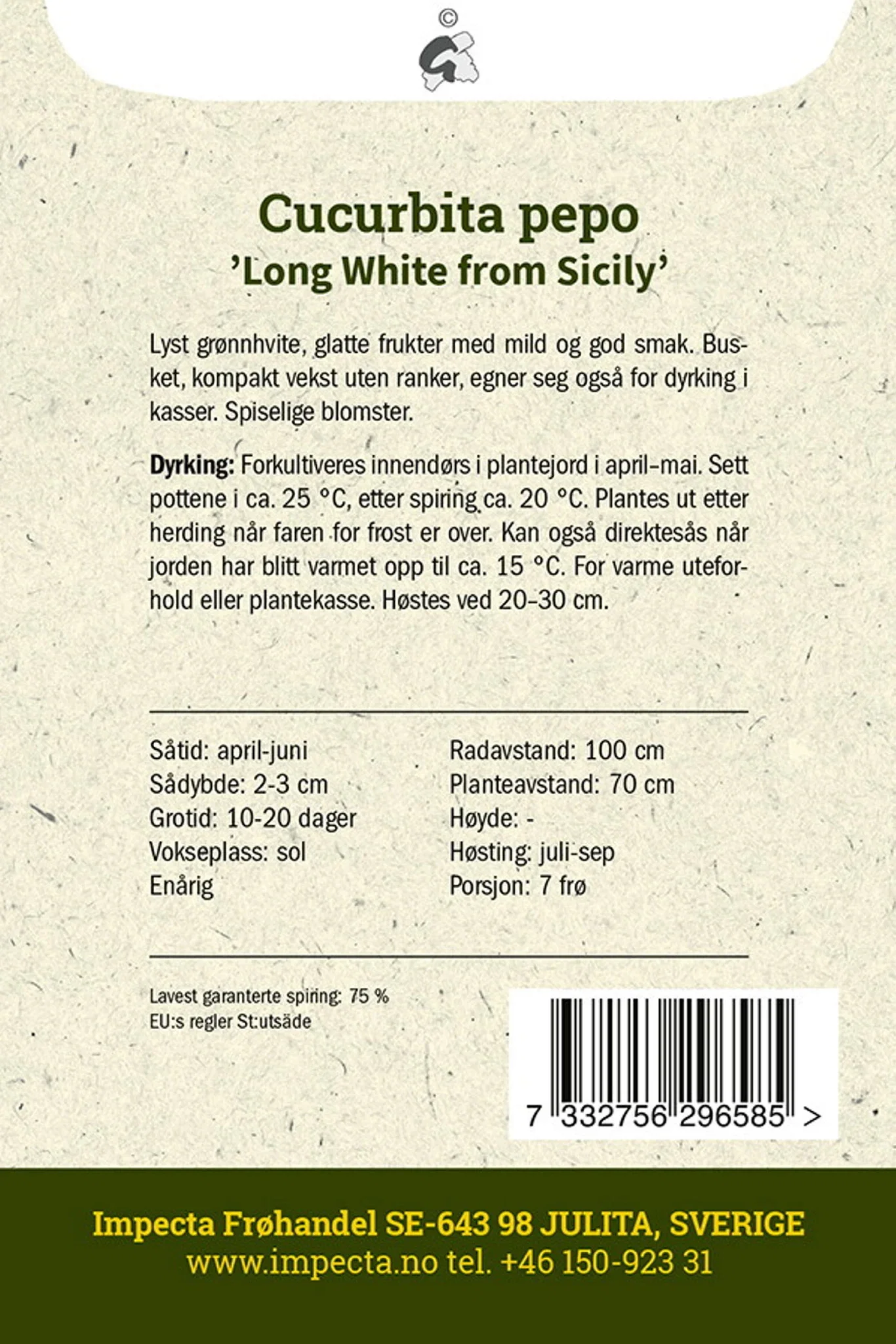 Cucurbita pepo 'Long White from Sicily'