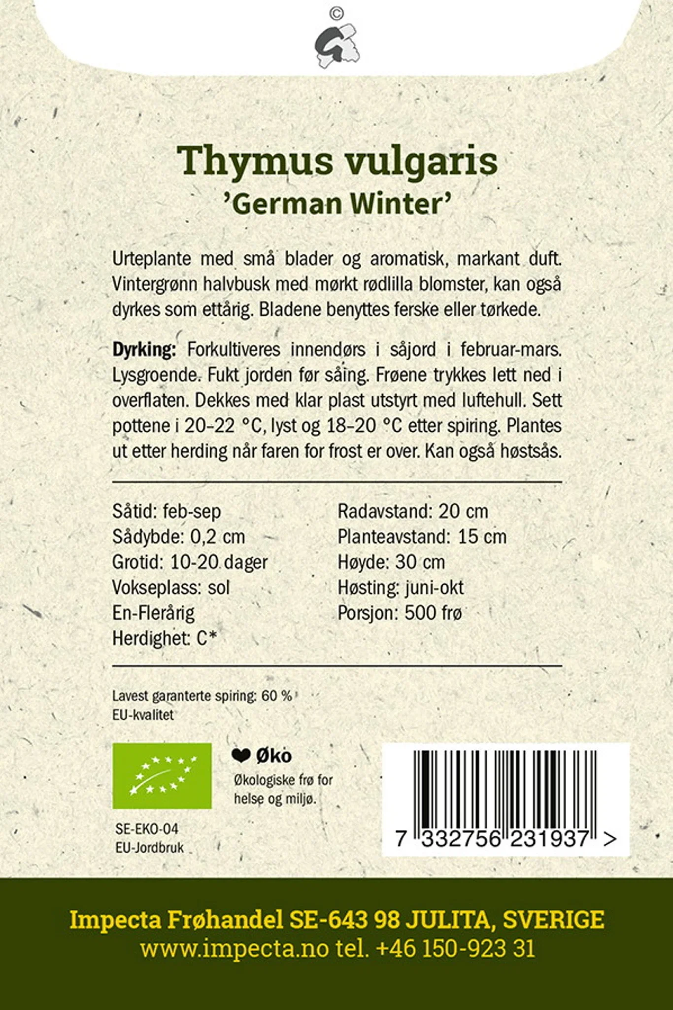 Thymus vulgaris 'German Winter'