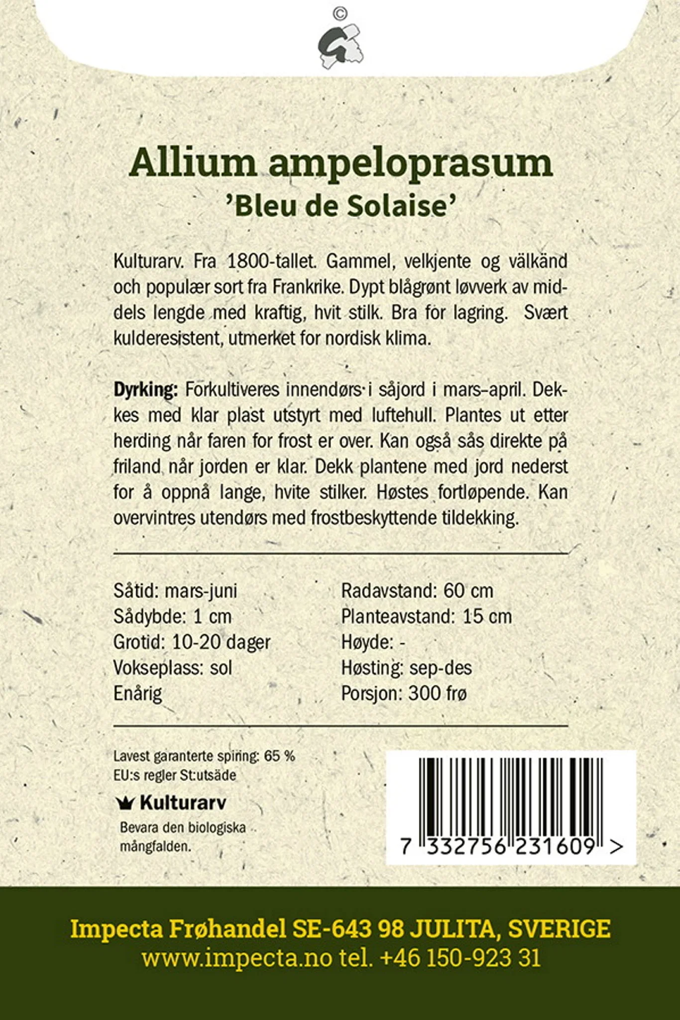 Purreløk 'Bleu de Solaise'