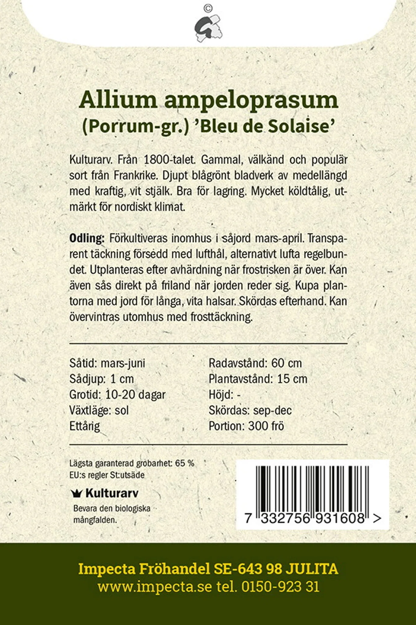 Purjolök 'Bleu de Solaise'