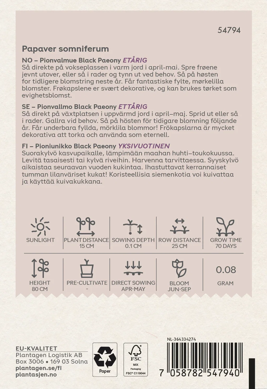 Poppy Flowers 'Black Paeony'