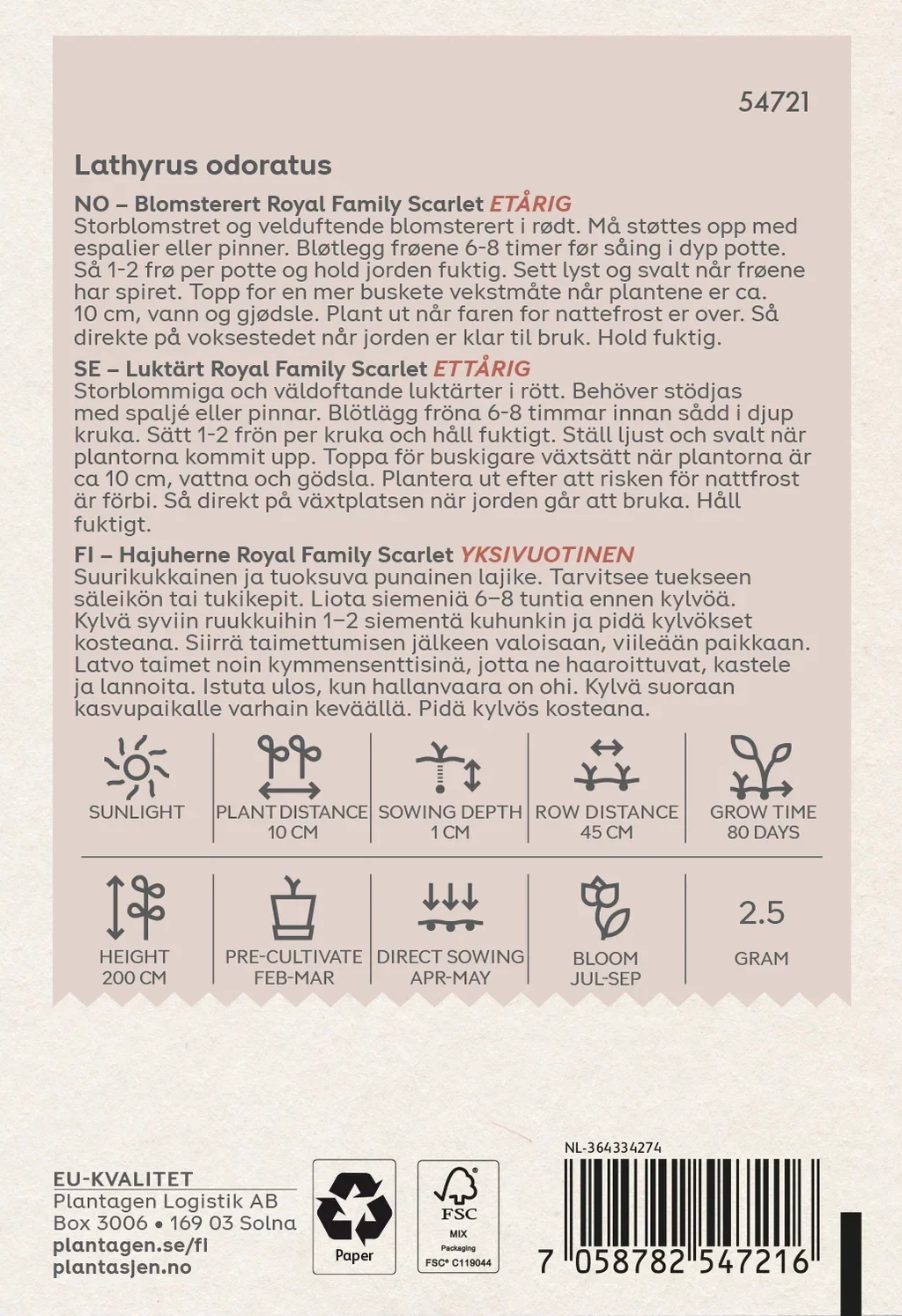 Lathyrus odoratus Royal Family red 2.5 g