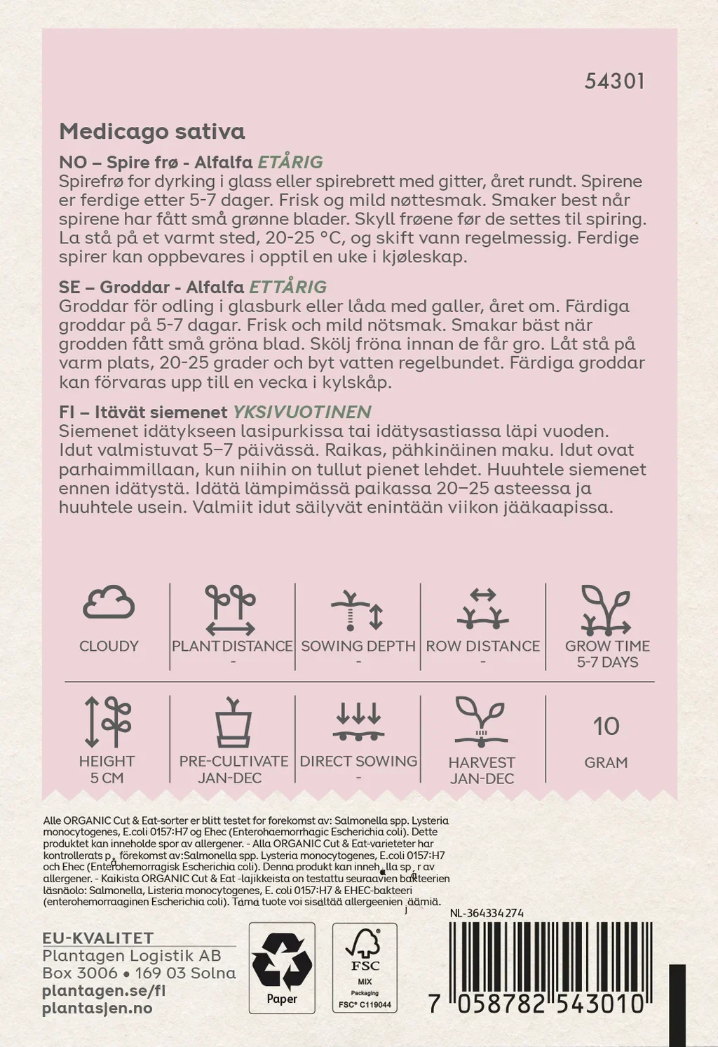 Alfalfa - 10 g Organic Sprouting