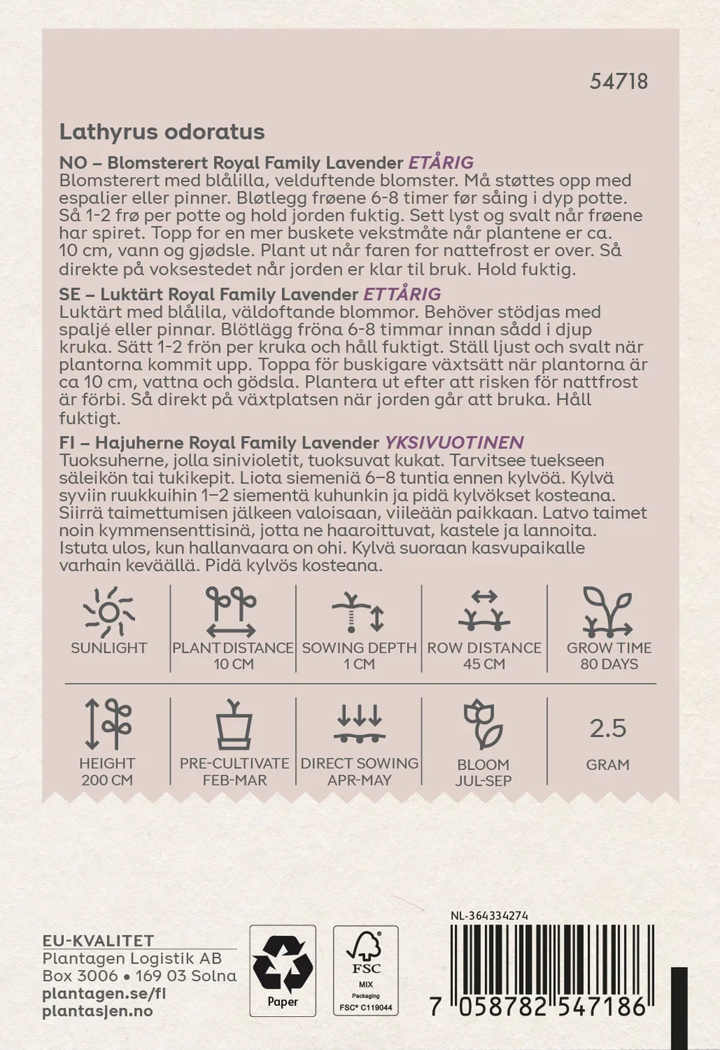 Lathyrus odoratus Cuthbertson Frank - 2,5 g