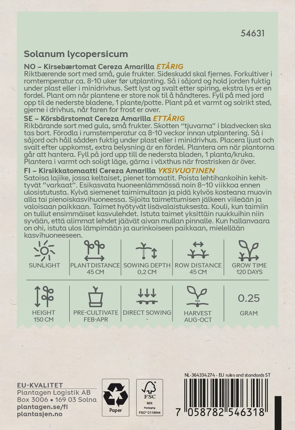 Körsbärstomat Cereza Amarilla gul - 0,25 g